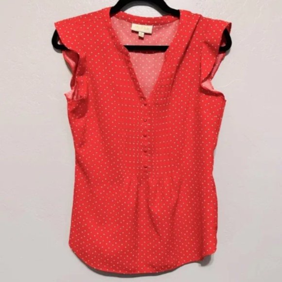 Modcloth Blouse Flutter Sleeve Top Red & White Polkadot SZ SMALL NEW - Picture 6 of 15